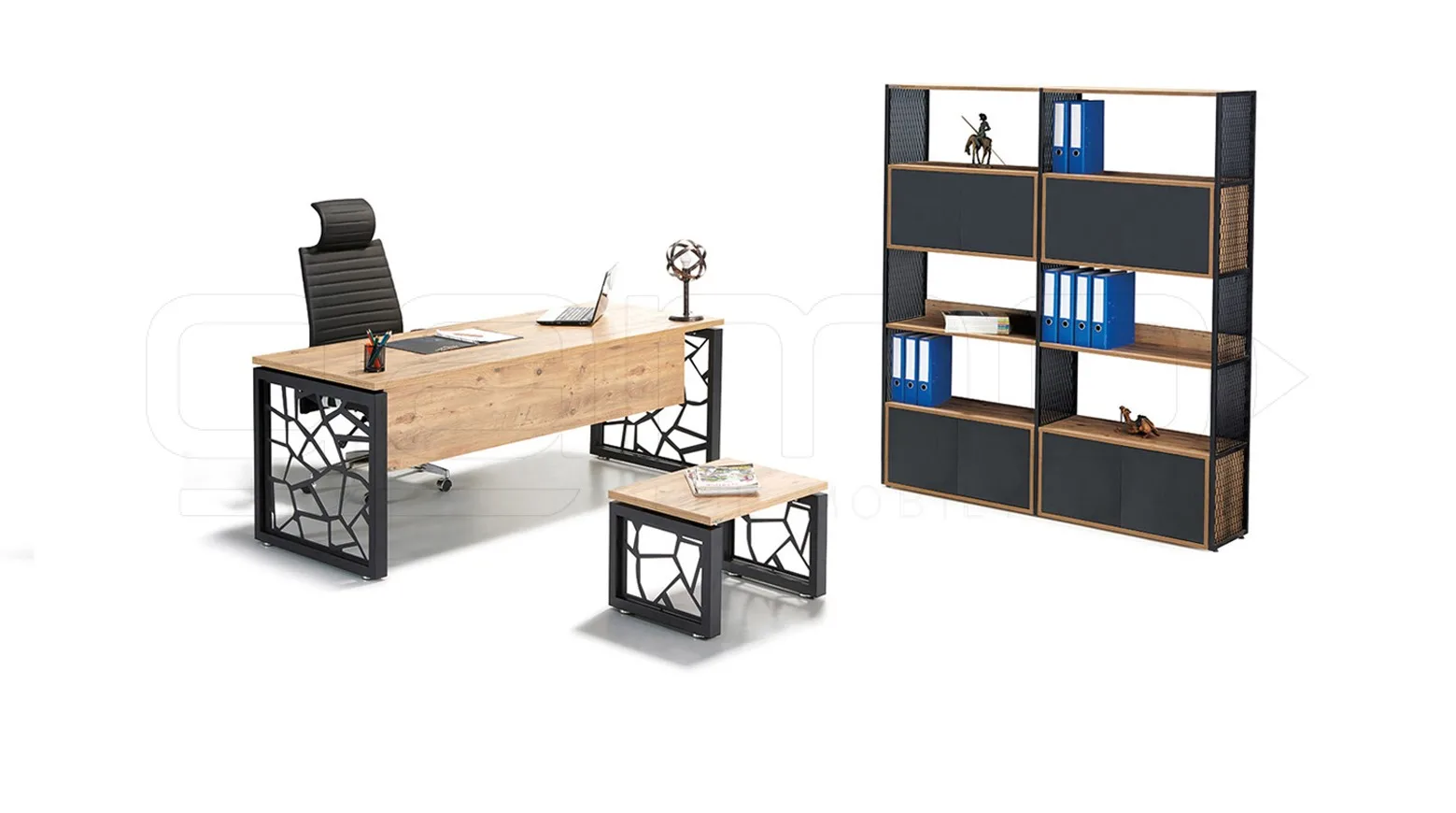 Minimalistic manager office, gray walls side view GM026--103 Ofis Mobilya Takımı - Görsel 1