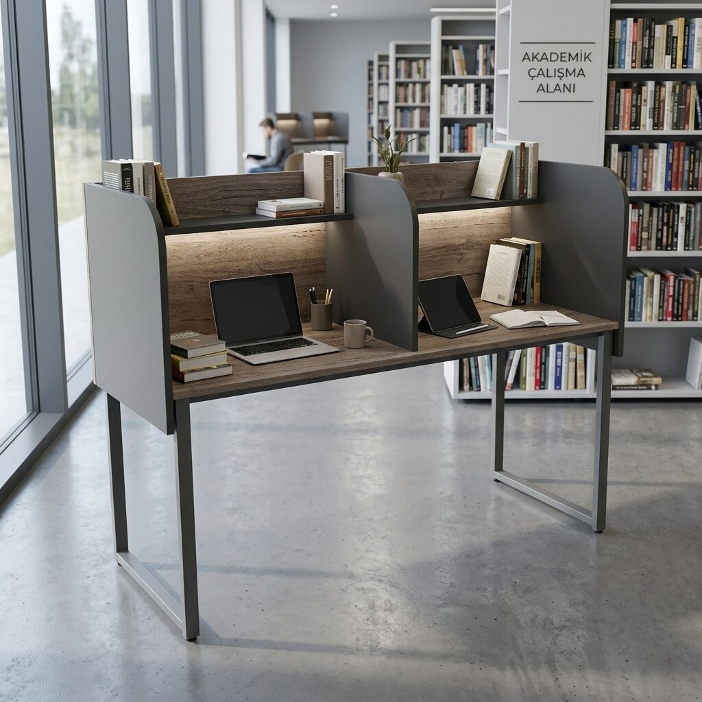 GM040-201-4 GM040-201 Çift Kişilik Modüler Çalışma Masası – Bölmeli Etüt ve Öğrenci Masası - Görsel 1